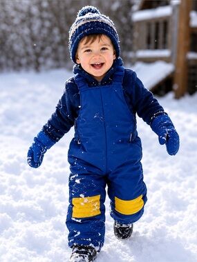 Vintage 70s 80s London Fog Kids Overalls Snow Suit in Blue and Yellow, Size 2t